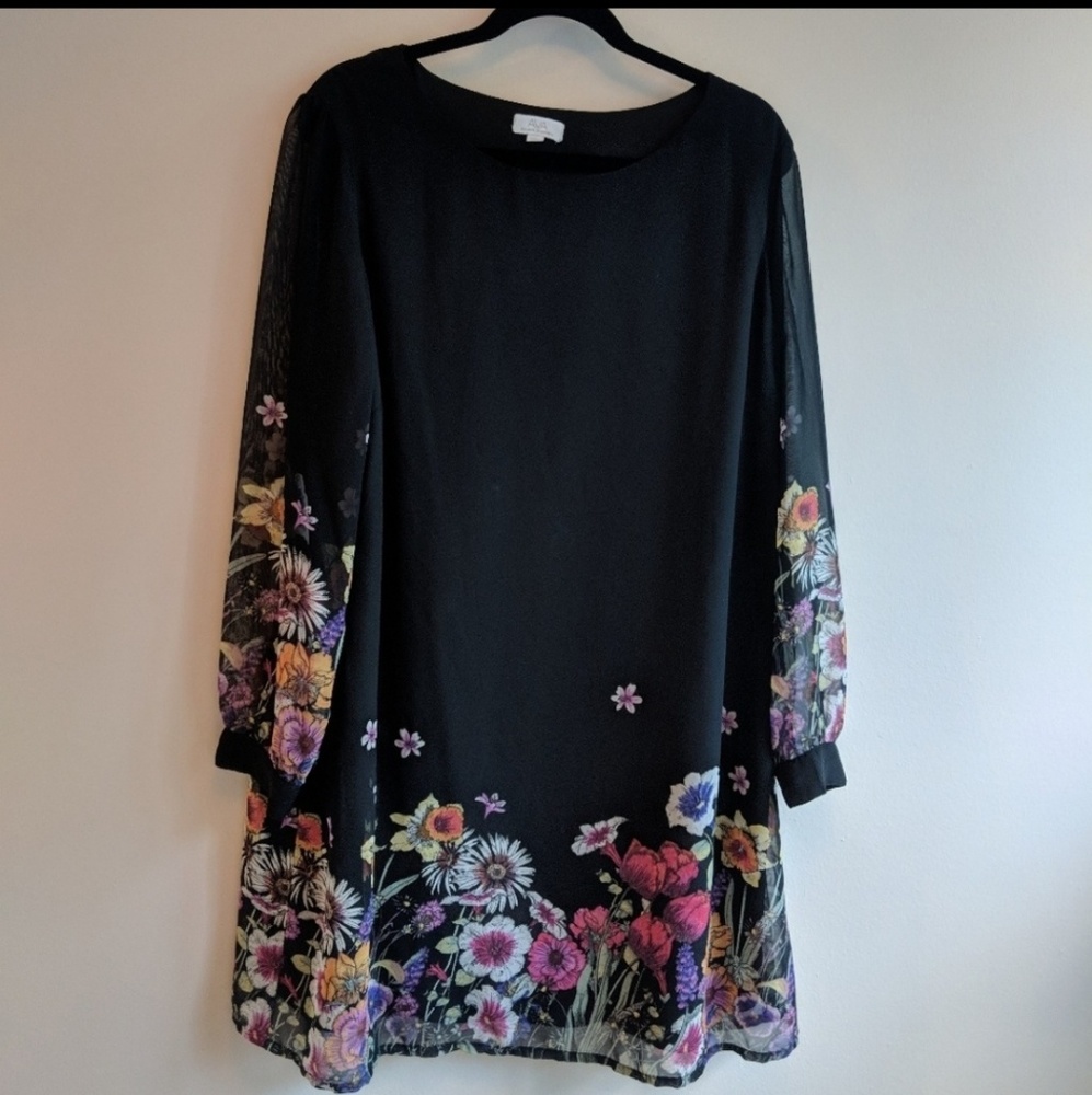 Black and floral long sleeve dress